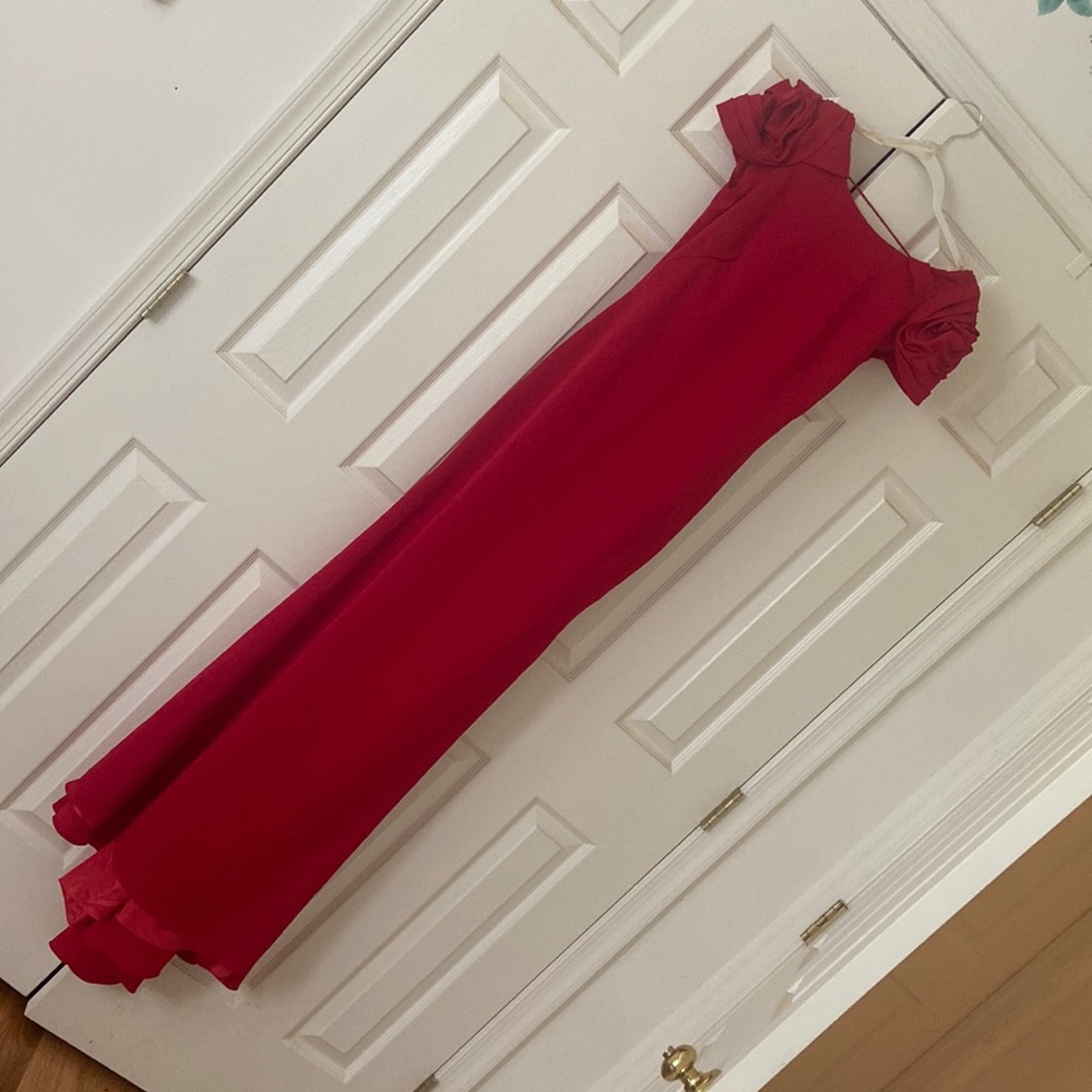 Flower sleeve red formal and gown dress